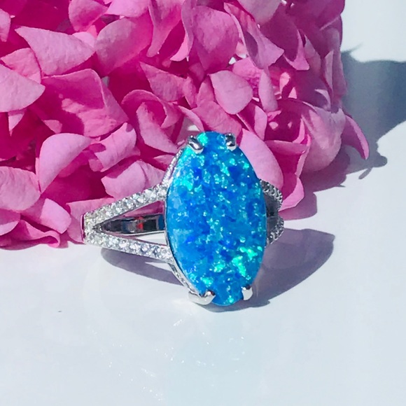 Jewelry - Size 6: Oval Blue Opal Sterling Silver Ring